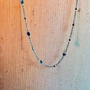 Station necklace 14k with sapphire and diamonds. 16-18in adjustable clasp